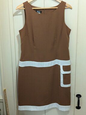 Metrostyle Dress - Nice  classic -Sleeveless -Brown & white -Sz 10 -100% Poly